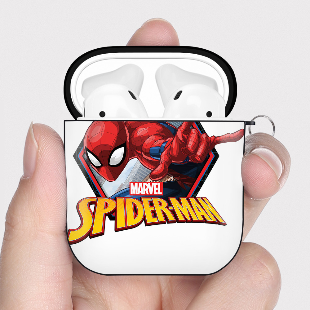 （画像用） Spider Man スパイダーマン AirPods 第2世代保護ケース ハードシェル ブラック 耐衝撃・防指紋・カラビナ付き