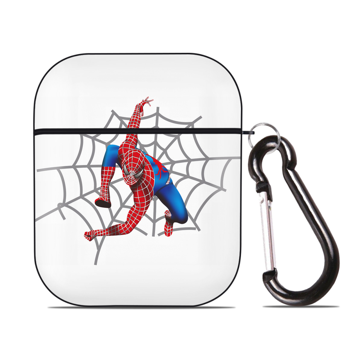 （画像用） Spider Man スパイダーマン AirPods 第2世代保護ケース ハードシェル ブラック 耐衝撃・防指紋・カラビナ付き