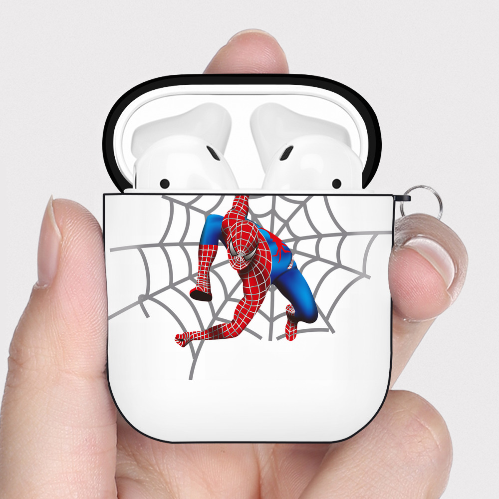 （画像用） Spider Man スパイダーマン AirPods 第2世代保護ケース ハードシェル ブラック 耐衝撃・防指紋・カラビナ付き