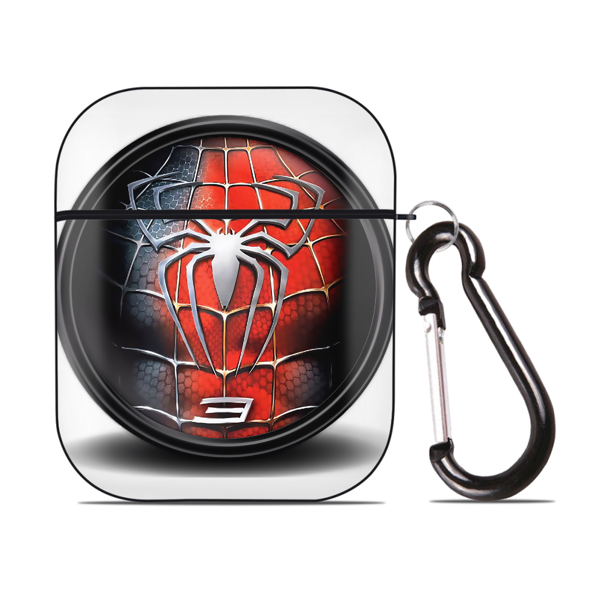 （画像用） Spider Man スパイダーマン AirPods 第2世代保護ケース ハードシェル ブラック 耐衝撃・防指紋・カラビナ付き