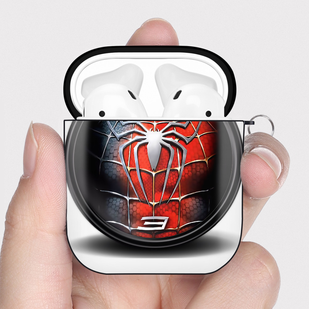 （画像用） Spider Man スパイダーマン AirPods 第2世代保護ケース ハードシェル ブラック 耐衝撃・防指紋・カラビナ付き