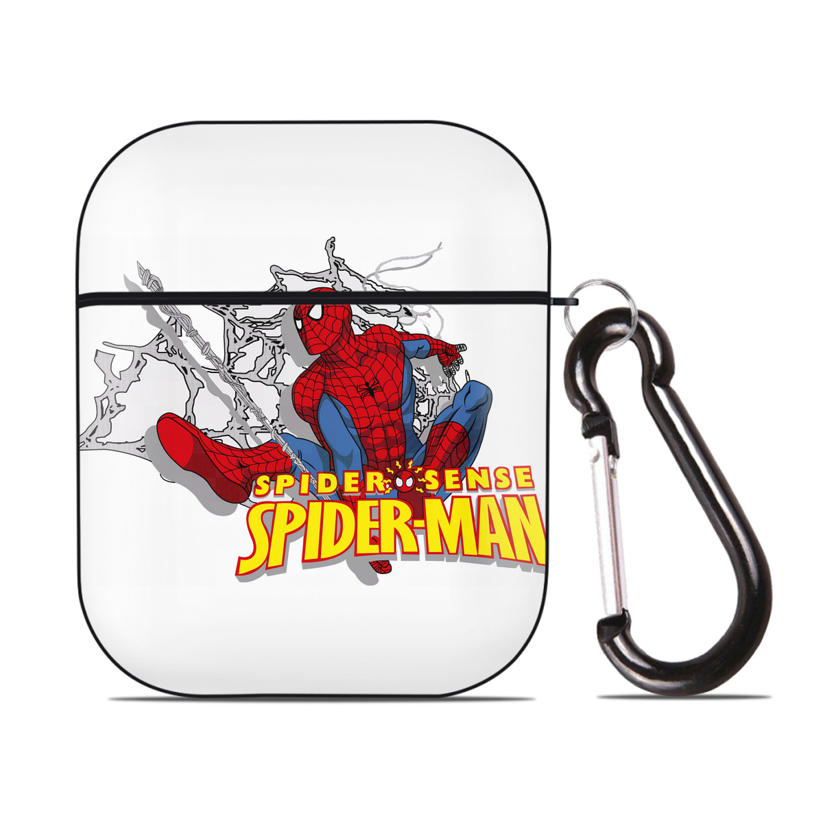 （画像用） Spider Man スパイダーマン AirPods 第2世代保護ケース ハードシェル ブラック 耐衝撃・防指紋・カラビナ付き