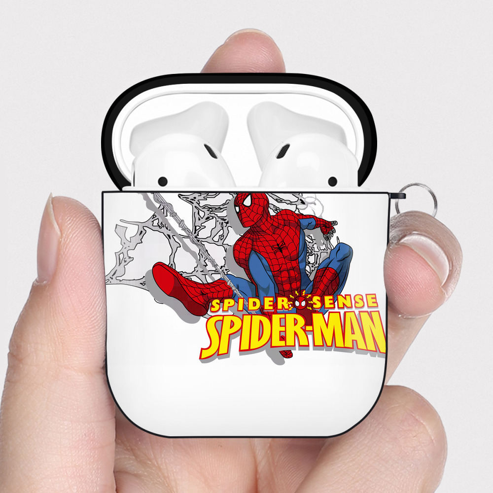 （画像用） Spider Man スパイダーマン AirPods 第2世代保護ケース ハードシェル ブラック 耐衝撃・防指紋・カラビナ付き