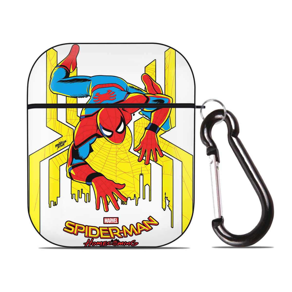 （画像用） Spider Man スパイダーマン AirPods 第2世代保護ケース ハードシェル ブラック 耐衝撃・防指紋・カラビナ付き