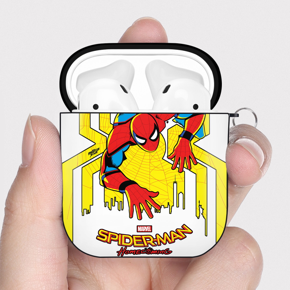 （画像用） Spider Man スパイダーマン AirPods 第2世代保護ケース ハードシェル ブラック 耐衝撃・防指紋・カラビナ付き
