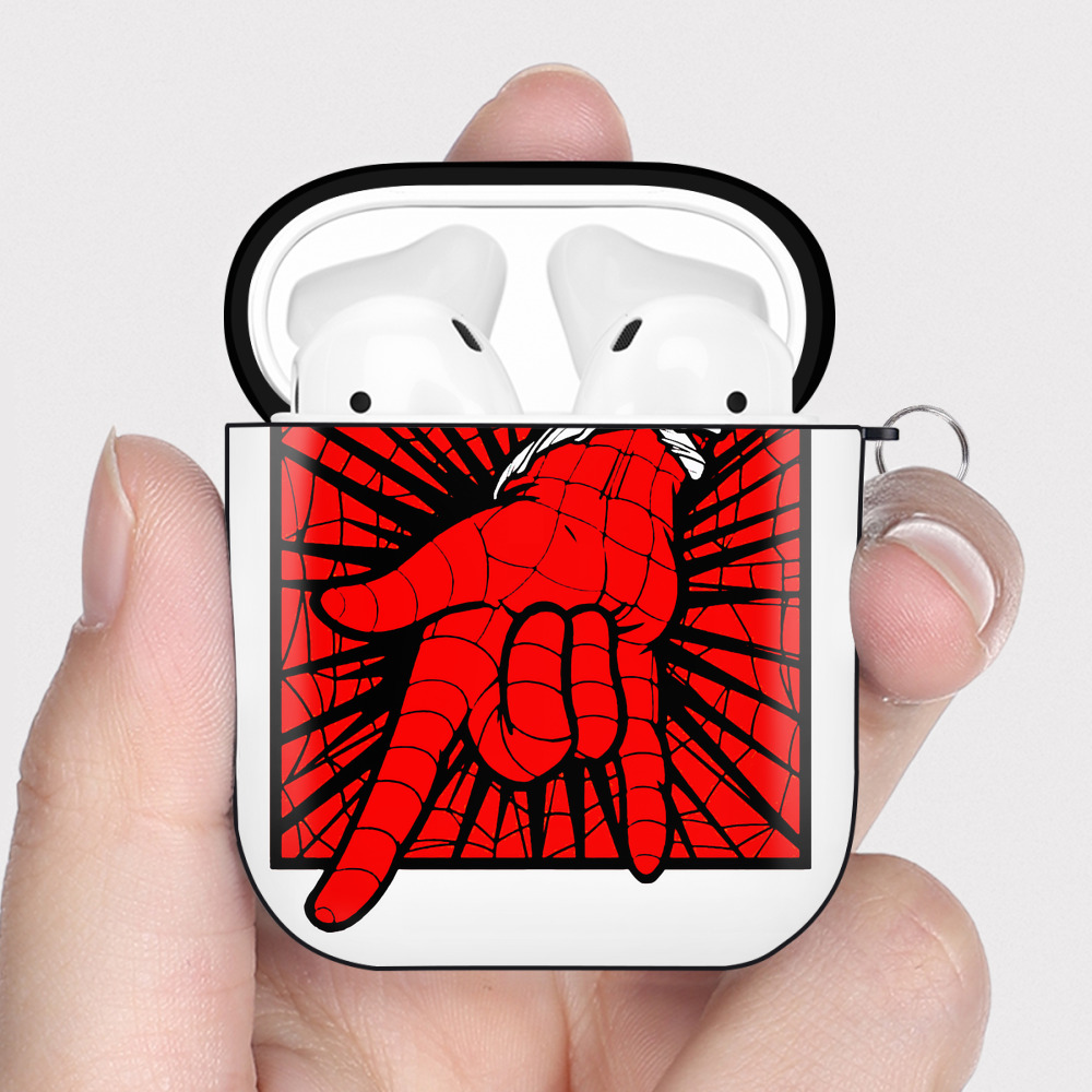 （画像用） Spider Man スパイダーマン AirPods 第2世代保護ケース ハードシェル ブラック 耐衝撃・防指紋・カラビナ付き