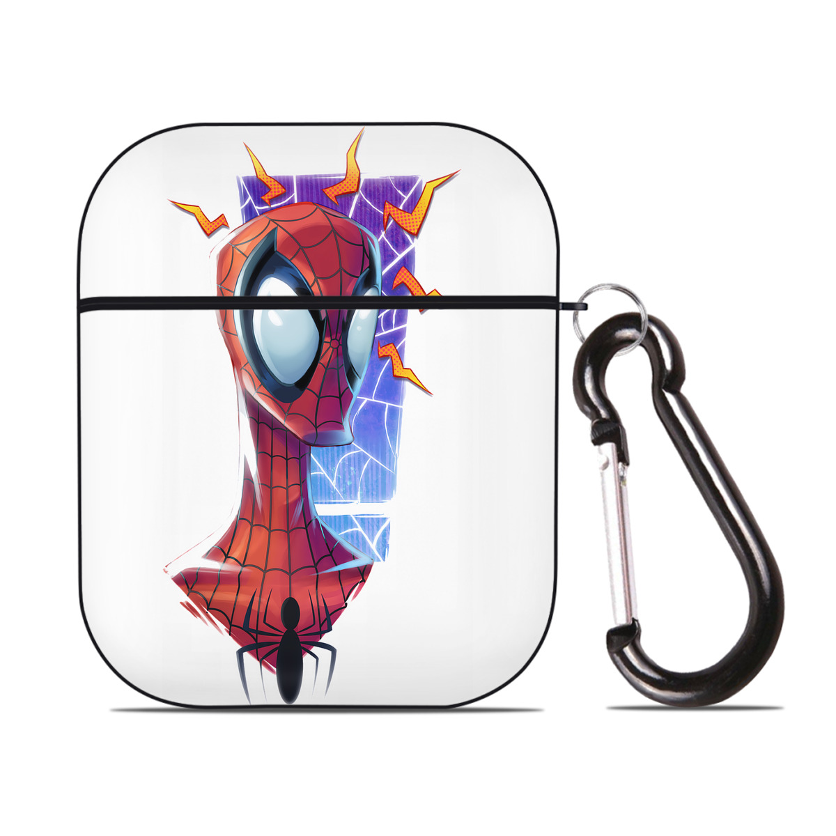 （画像用） Spider Man スパイダーマン AirPods 第2世代保護ケース ハードシェル ブラック 耐衝撃・防指紋・カラビナ付き