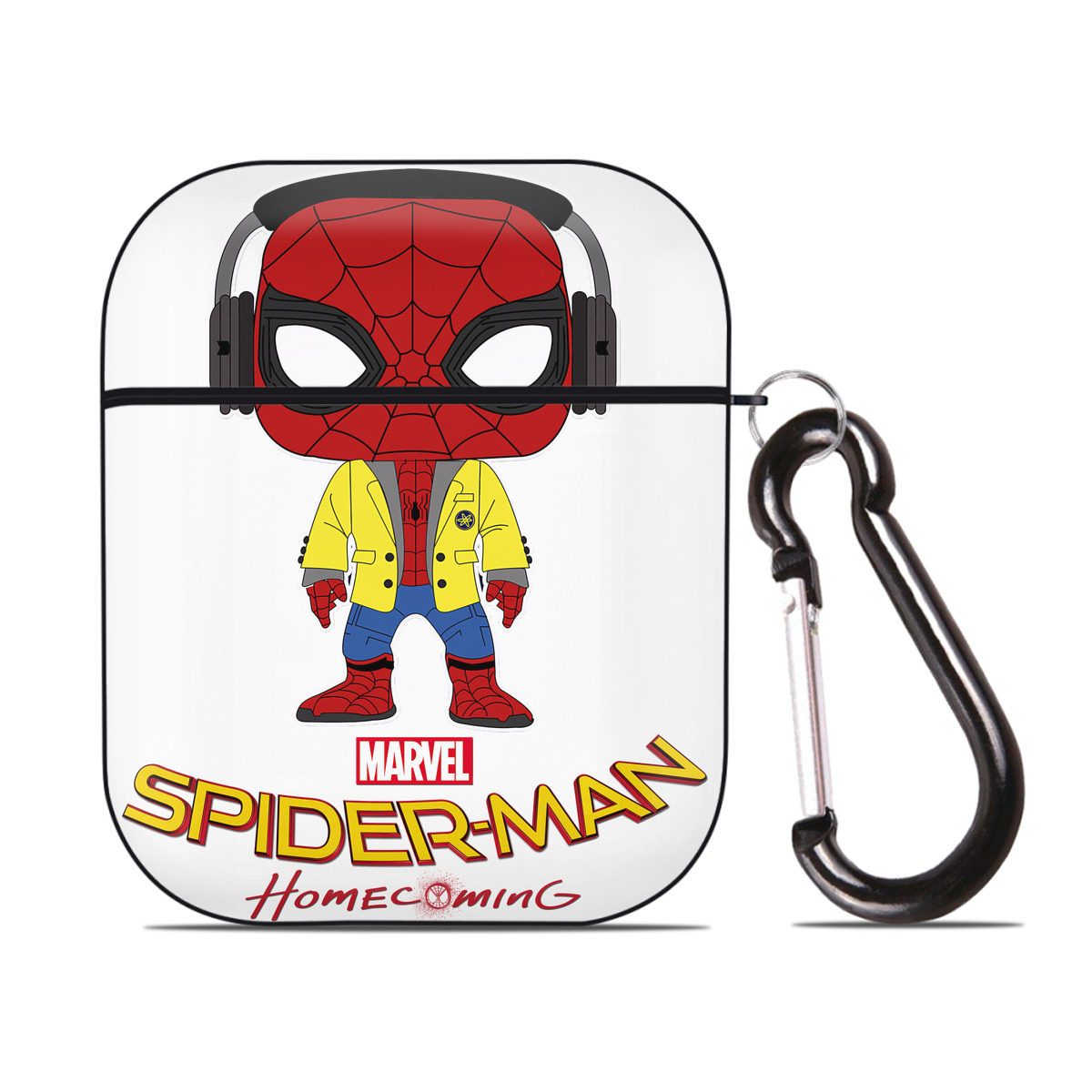 （画像用） Spider Man スパイダーマン AirPods 第2世代保護ケース ハードシェル ブラック 耐衝撃・防指紋・カラビナ付き