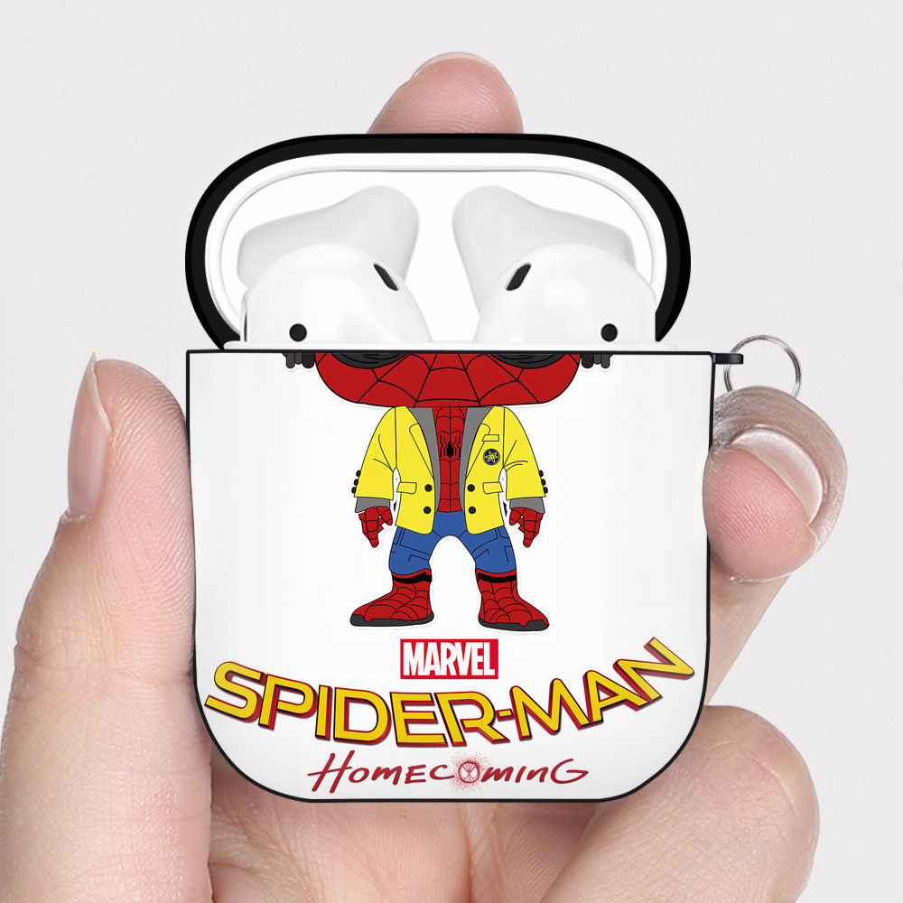 （画像用） Spider Man スパイダーマン AirPods 第2世代保護ケース ハードシェル ブラック 耐衝撃・防指紋・カラビナ付き