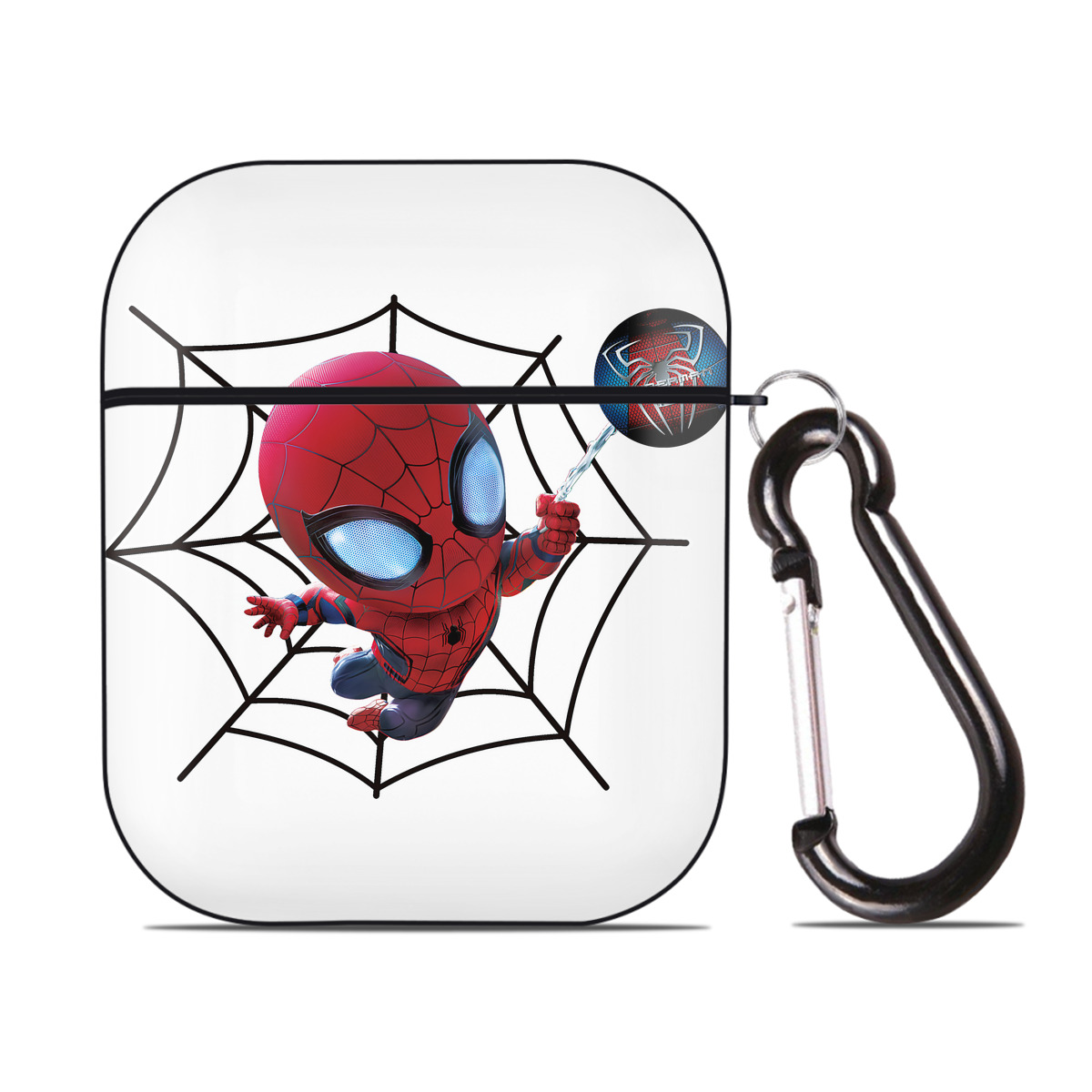 （画像用） Spider Man スパイダーマン AirPods 第2世代保護ケース ハードシェル ブラック 耐衝撃・防指紋・カラビナ付き
