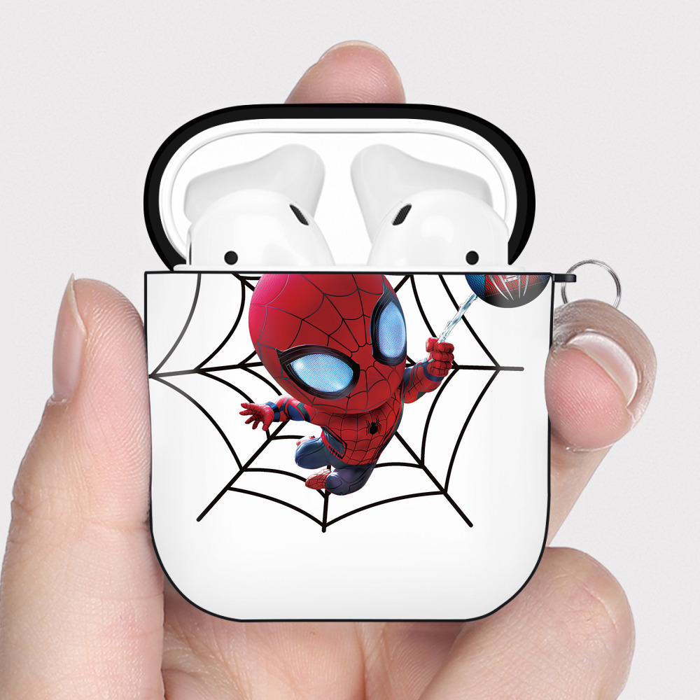 （画像用） Spider Man スパイダーマン AirPods 第2世代保護ケース ハードシェル ブラック 耐衝撃・防指紋・カラビナ付き
