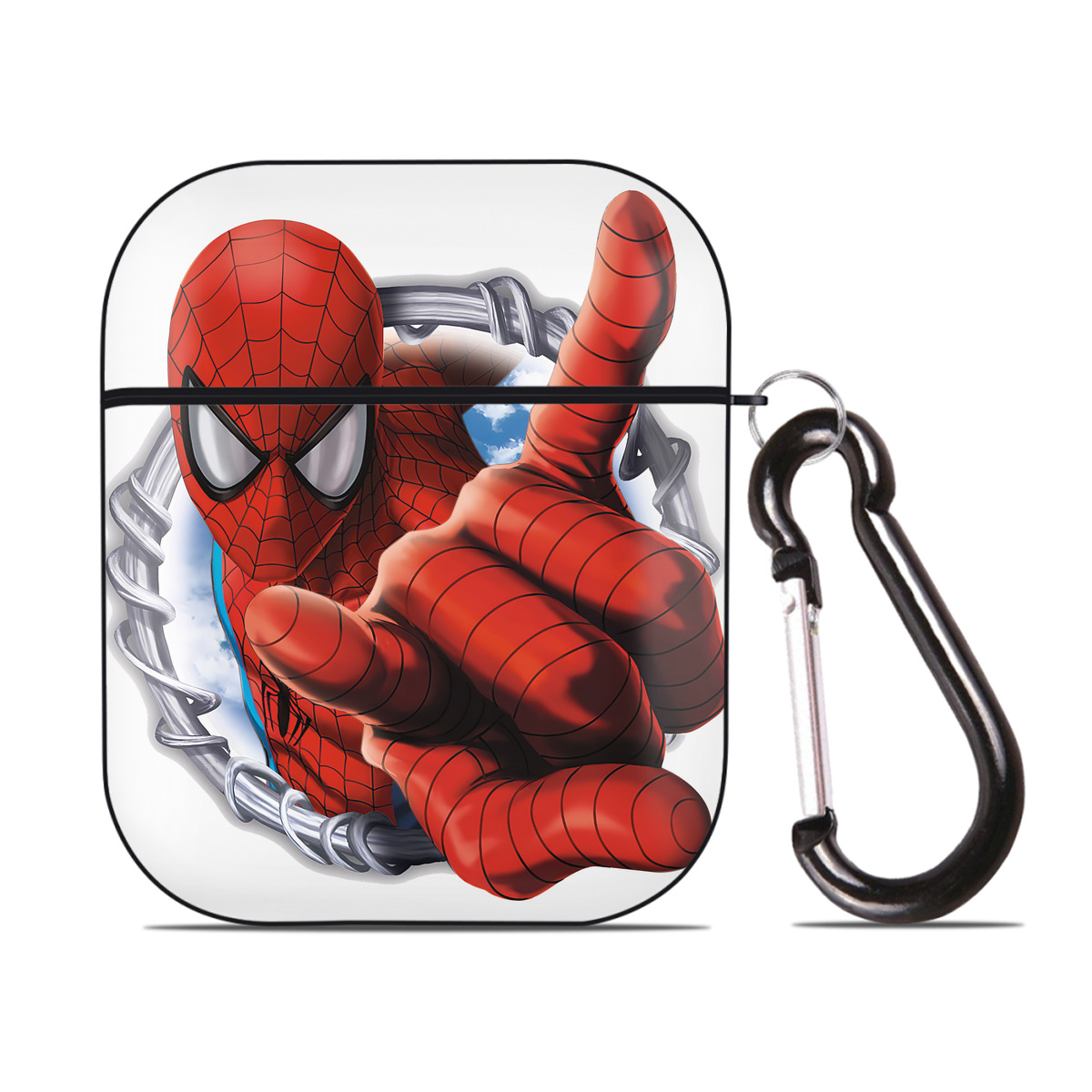 （画像用） Spider Man スパイダーマン AirPods 第2世代保護ケース ハードシェル ブラック 耐衝撃・防指紋・カラビナ付き