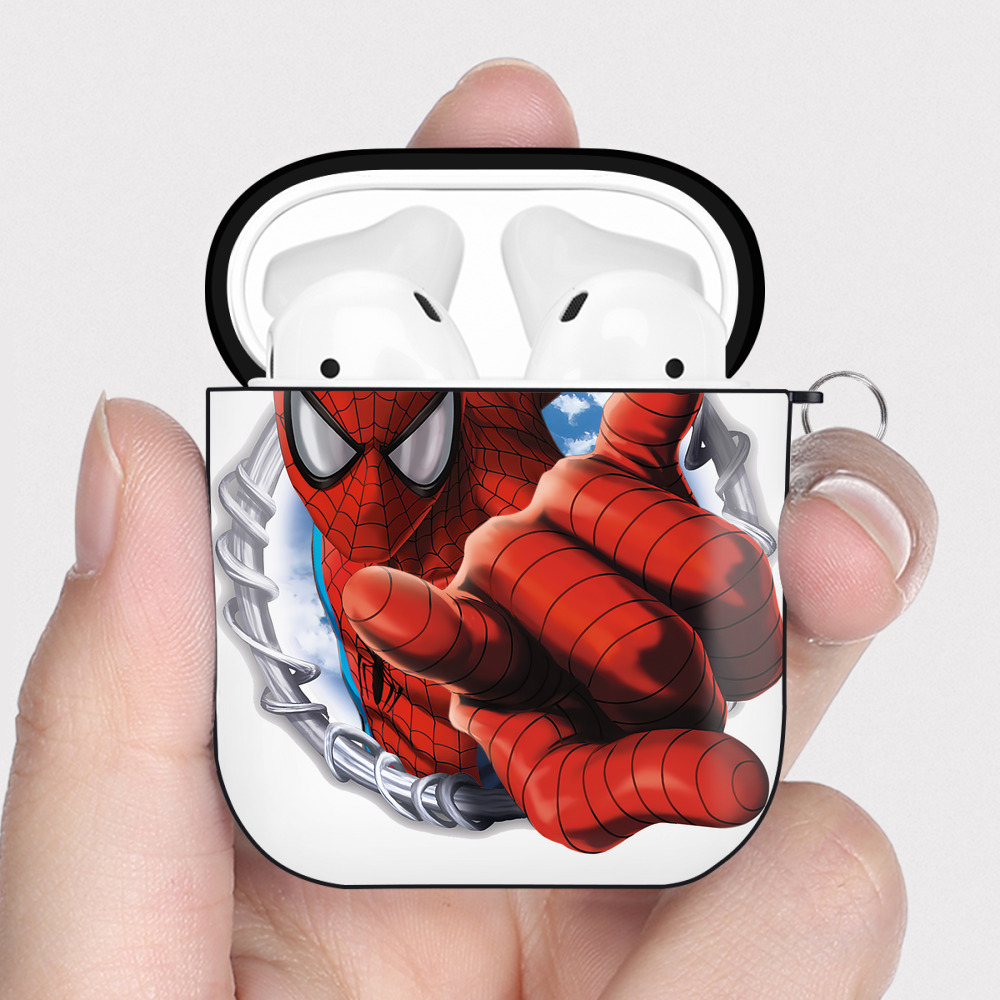 （画像用） Spider Man スパイダーマン AirPods 第2世代保護ケース ハードシェル ブラック 耐衝撃・防指紋・カラビナ付き