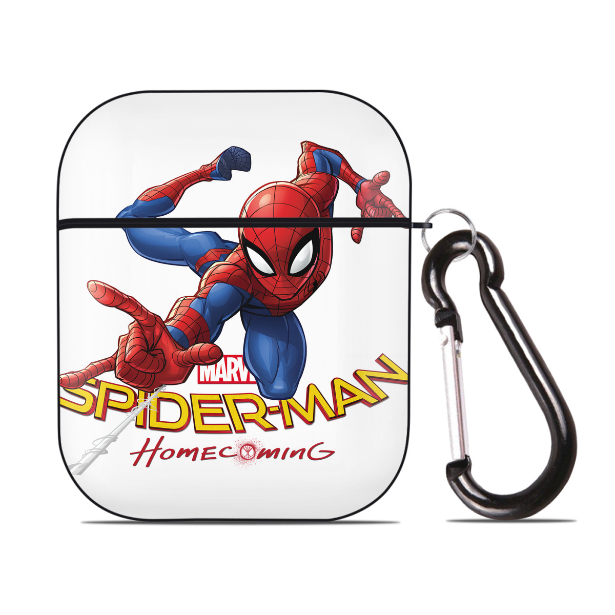 （画像用） Spider Man スパイダーマン AirPods 第2世代保護ケース ハードシェル ブラック 耐衝撃・防指紋・カラビナ付き