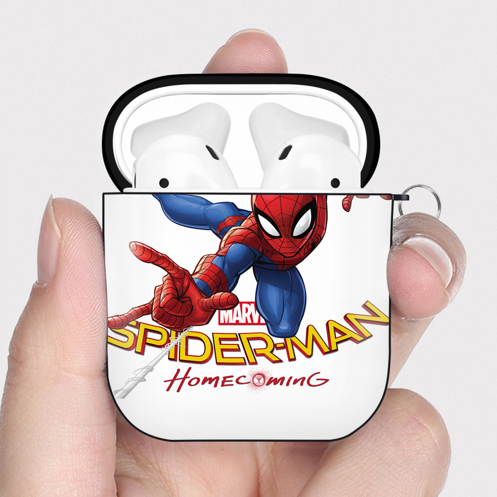 （画像用） Spider Man スパイダーマン AirPods 第2世代保護ケース ハードシェル ブラック 耐衝撃・防指紋・カラビナ付き