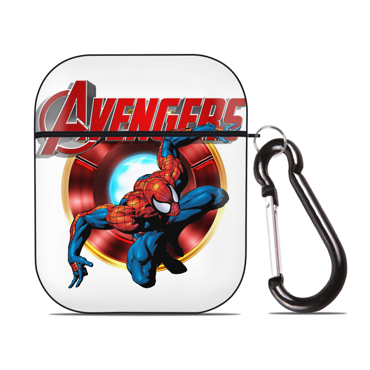 （画像用） Spider Man スパイダーマン AirPods 第2世代保護ケース ハードシェル ブラック 耐衝撃・防指紋・カラビナ付き