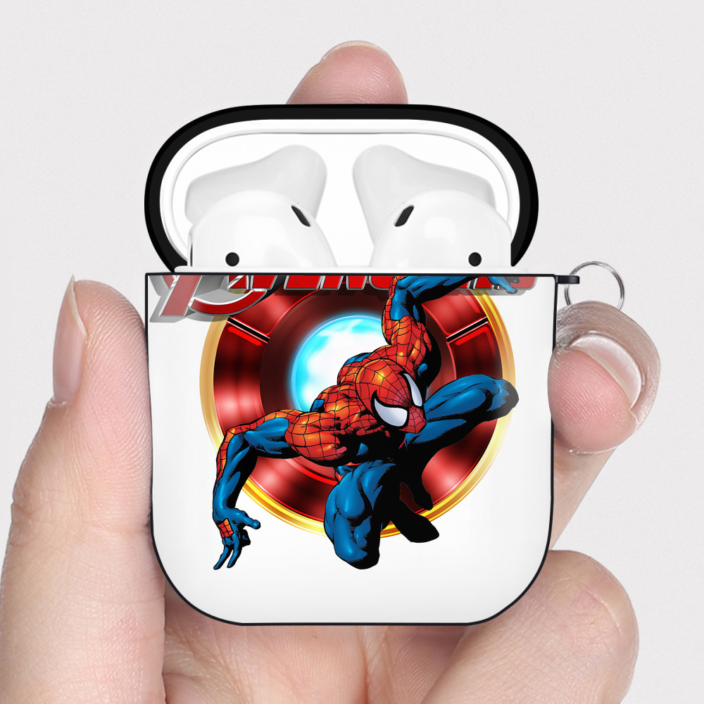 （画像用） Spider Man スパイダーマン AirPods 第2世代保護ケース ハードシェル ブラック 耐衝撃・防指紋・カラビナ付き