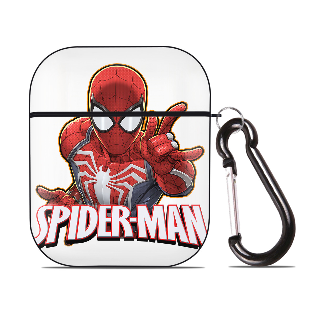 （画像用） Spider Man スパイダーマン AirPods 第2世代保護ケース ハードシェル ブラック 耐衝撃・防指紋・カラビナ付き