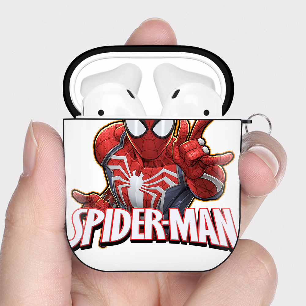 （画像用） Spider Man スパイダーマン AirPods 第2世代保護ケース ハードシェル ブラック 耐衝撃・防指紋・カラビナ付き