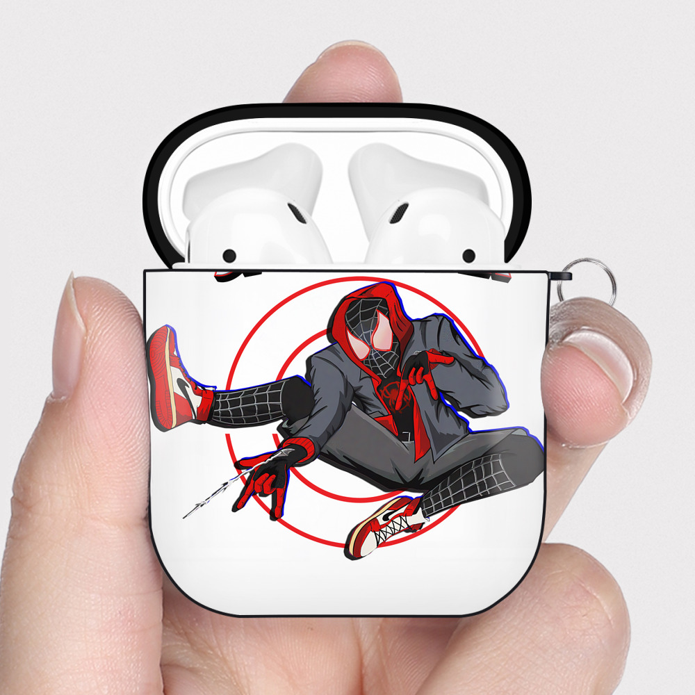（画像用） Spider Man スパイダーマン AirPods 第2世代保護ケース ハードシェル ブラック 耐衝撃・防指紋・カラビナ付き