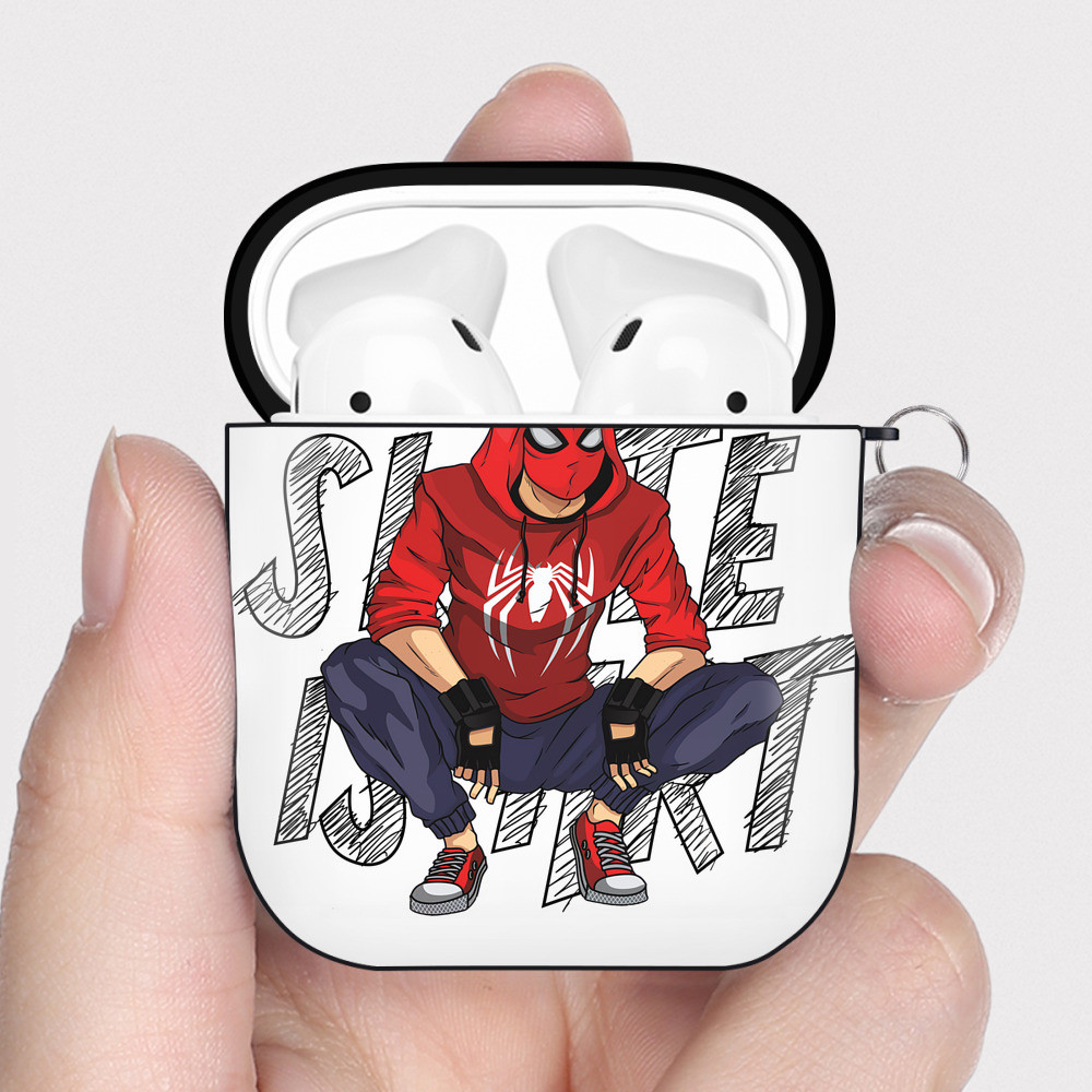 （画像用） Spider Man スパイダーマン AirPods 第2世代保護ケース ハードシェル ブラック 耐衝撃・防指紋・カラビナ付き