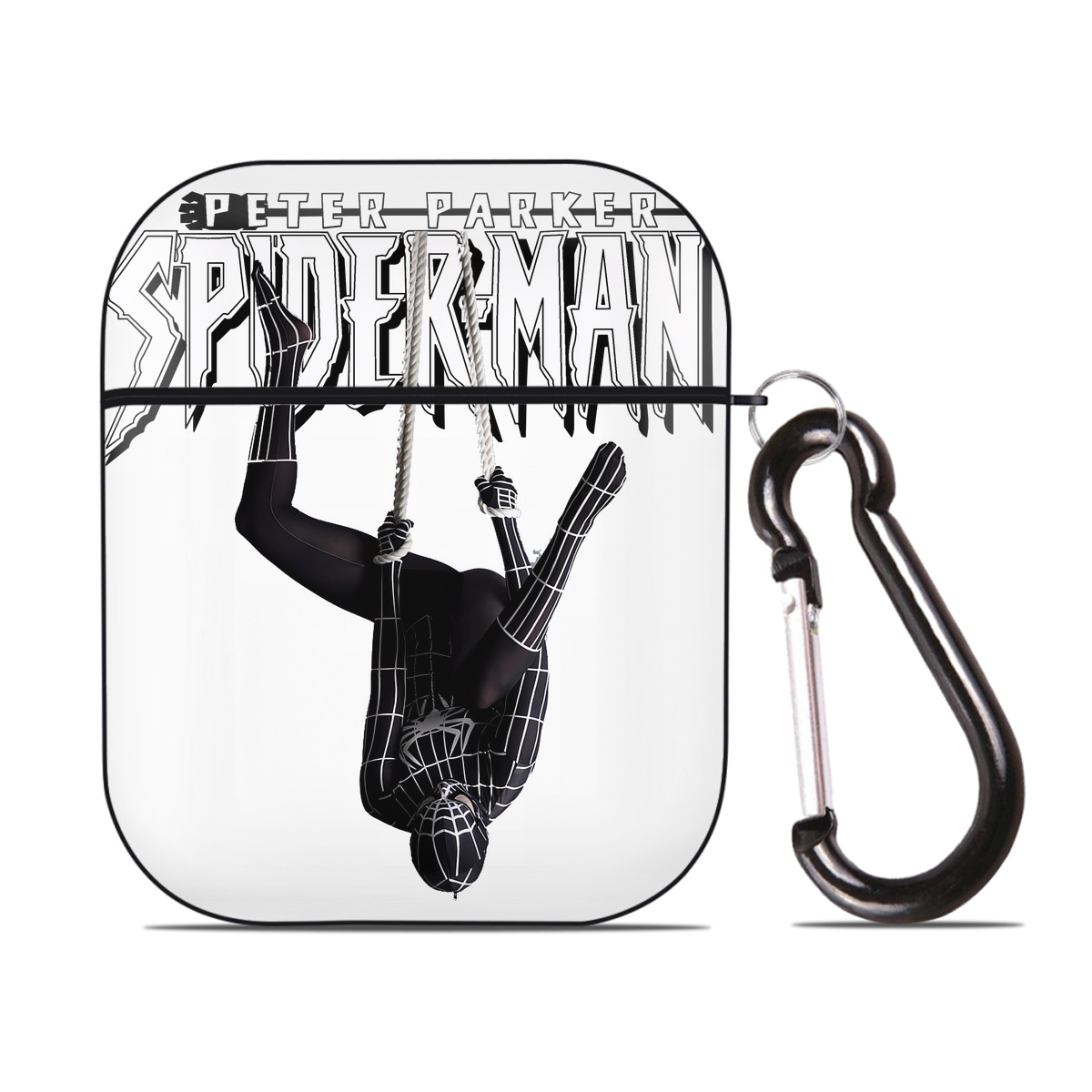 （画像用） Spider Man スパイダーマン AirPods 第2世代保護ケース ハードシェル ブラック 耐衝撃・防指紋・カラビナ付き