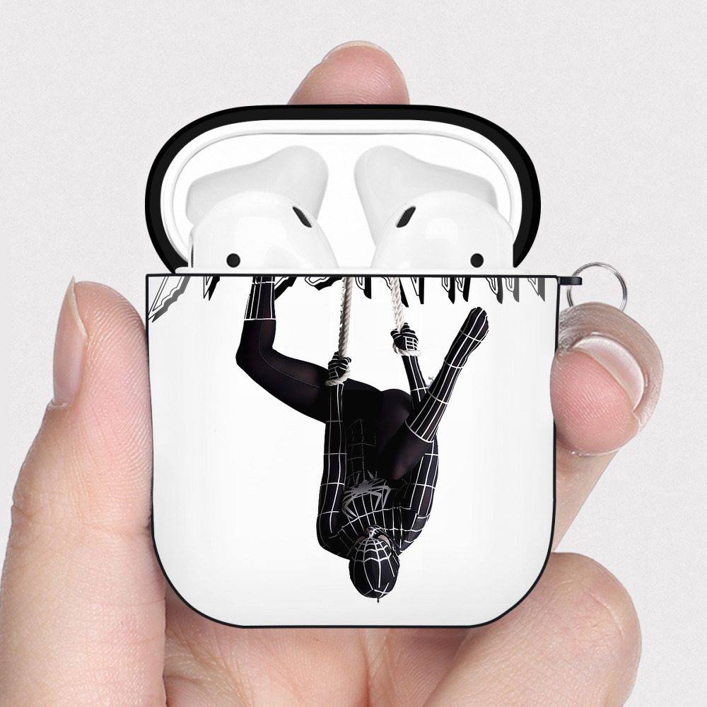 （画像用） Spider Man スパイダーマン AirPods 第2世代保護ケース ハードシェル ブラック 耐衝撃・防指紋・カラビナ付き