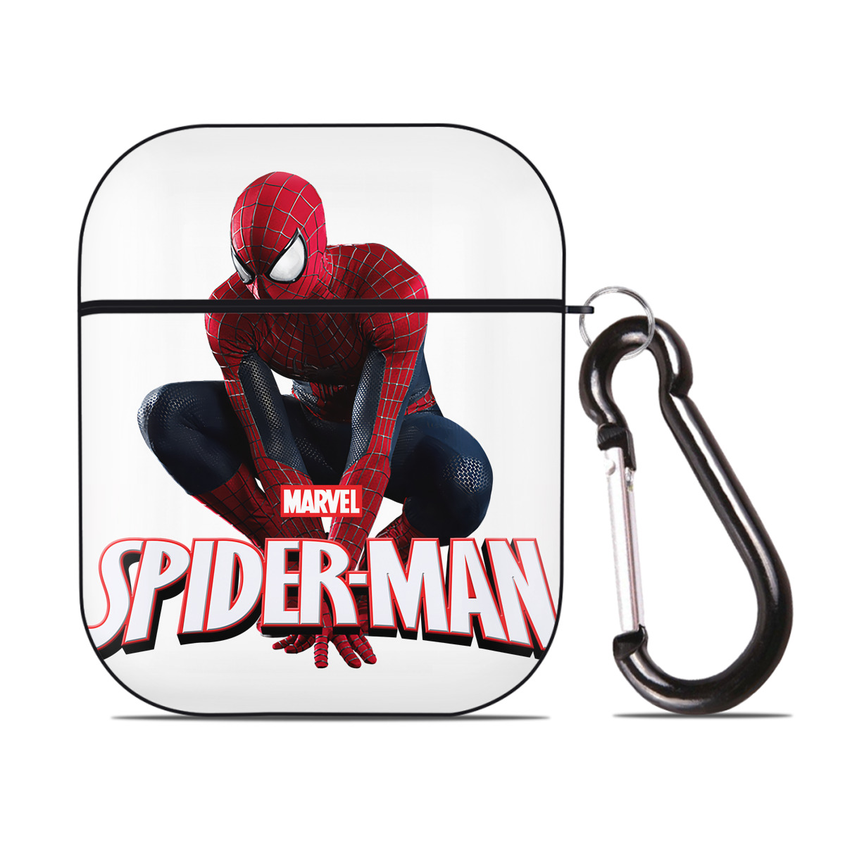 （画像用） Spider Man スパイダーマン AirPods 第2世代保護ケース ハードシェル ブラック 耐衝撃・防指紋・カラビナ付き