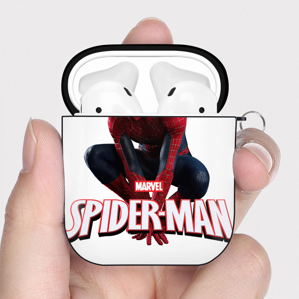 （画像用） Spider Man スパイダーマン AirPods 第2世代保護ケース ハードシェル ブラック 耐衝撃・防指紋・カラビナ付き