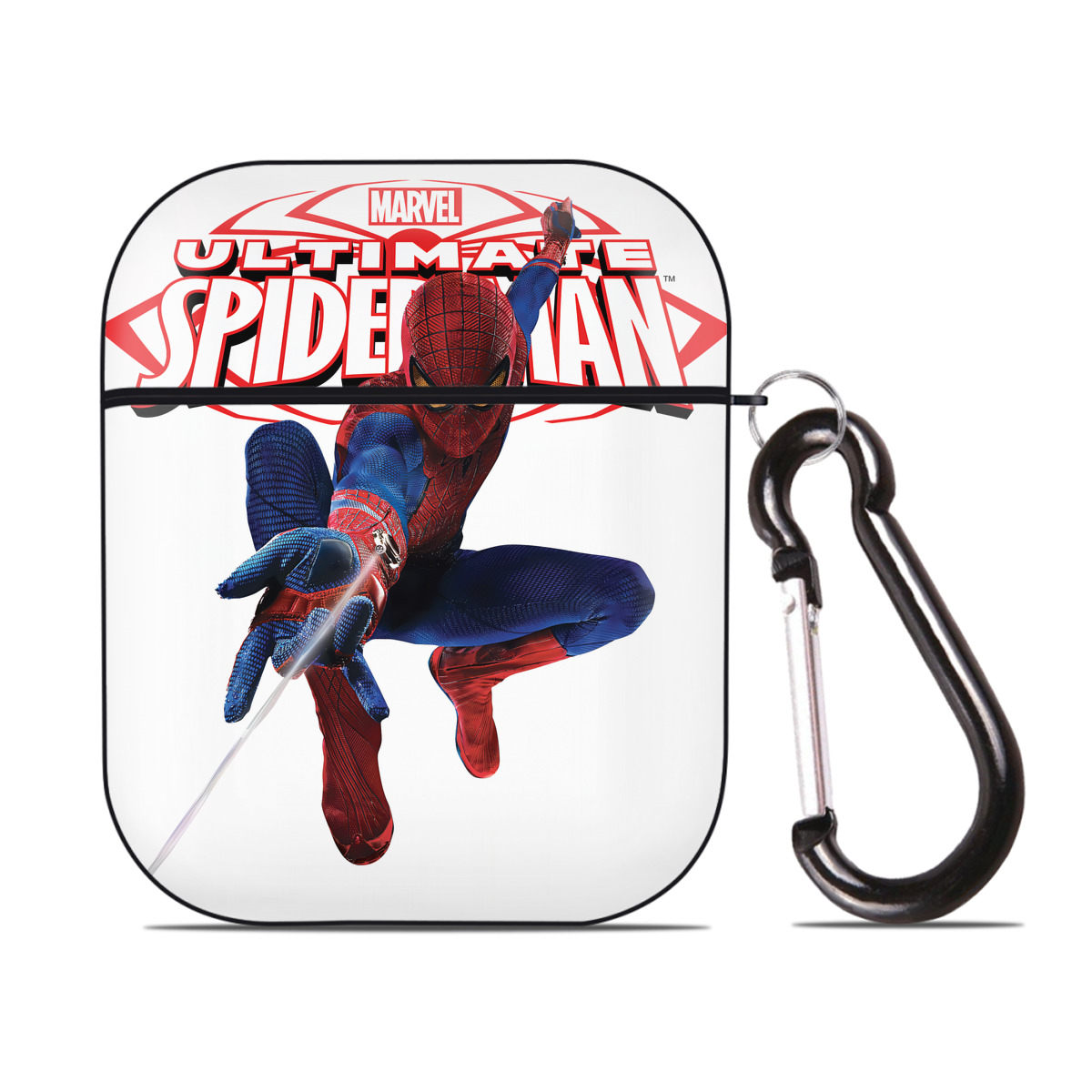 （画像用） Spider Man スパイダーマン AirPods 第2世代保護ケース ハードシェル ブラック 耐衝撃・防指紋・カラビナ付き