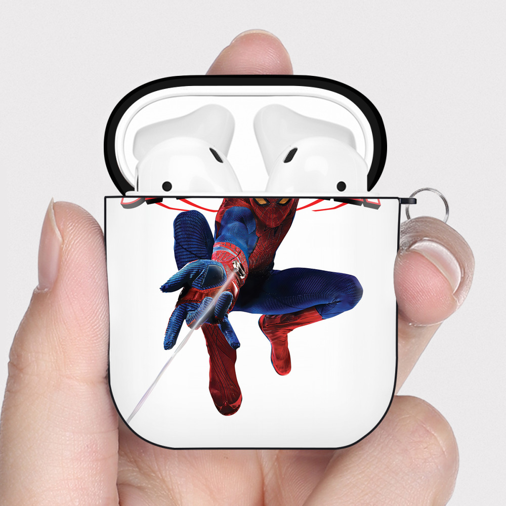 （画像用） Spider Man スパイダーマン AirPods 第2世代保護ケース ハードシェル ブラック 耐衝撃・防指紋・カラビナ付き