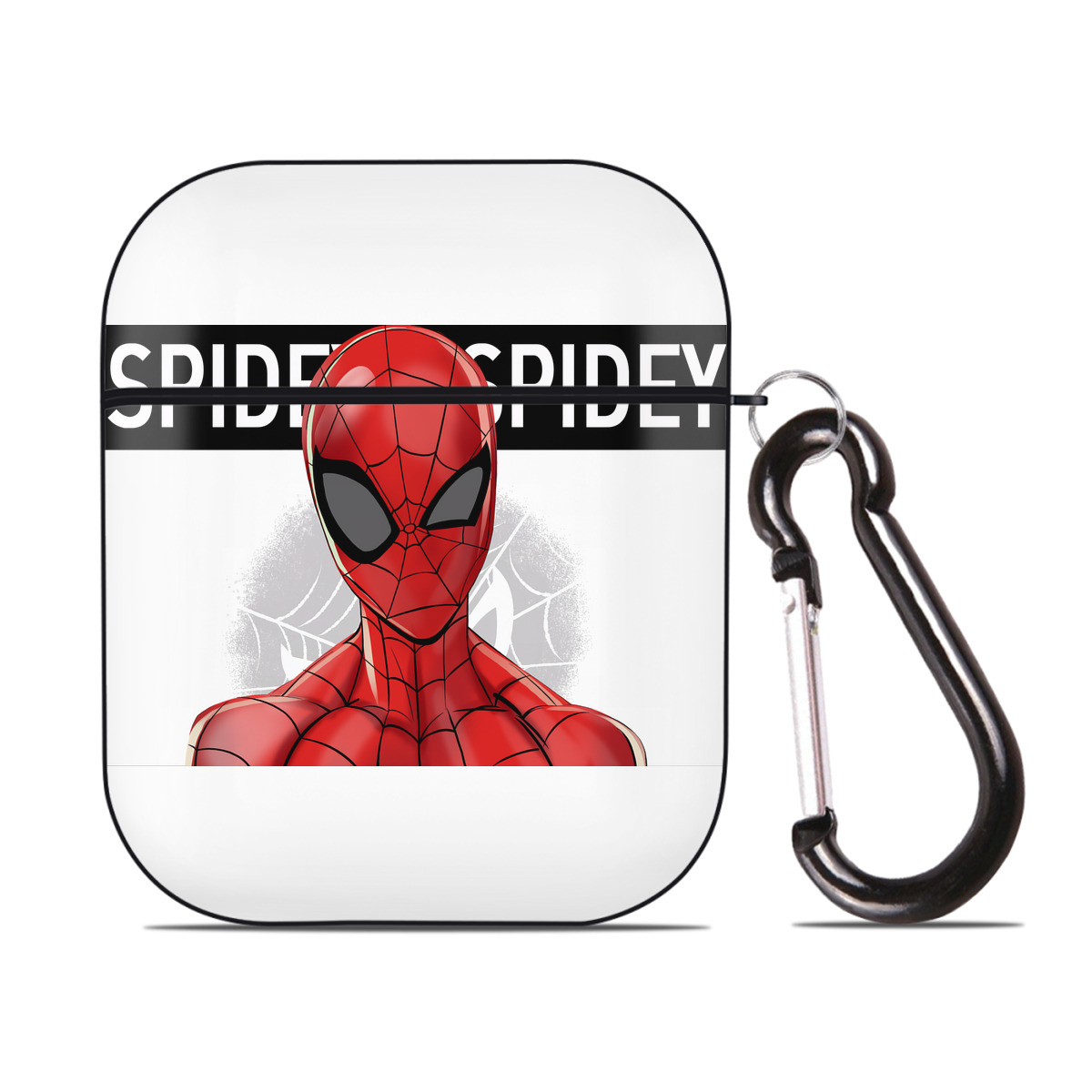 （画像用） Spider Man スパイダーマン AirPods 第2世代保護ケース ハードシェル ブラック 耐衝撃・防指紋・カラビナ付き
