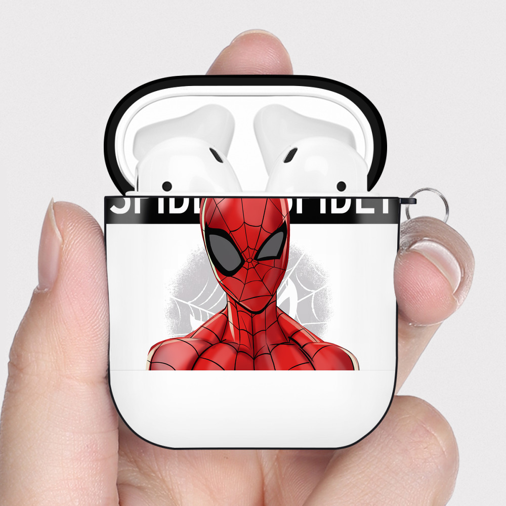 （画像用） Spider Man スパイダーマン AirPods 第2世代保護ケース ハードシェル ブラック 耐衝撃・防指紋・カラビナ付き