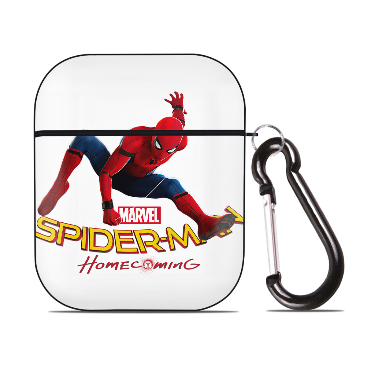 （画像用） Spider Man スパイダーマン AirPods 第2世代保護ケース ハードシェル ブラック 耐衝撃・防指紋・カラビナ付き