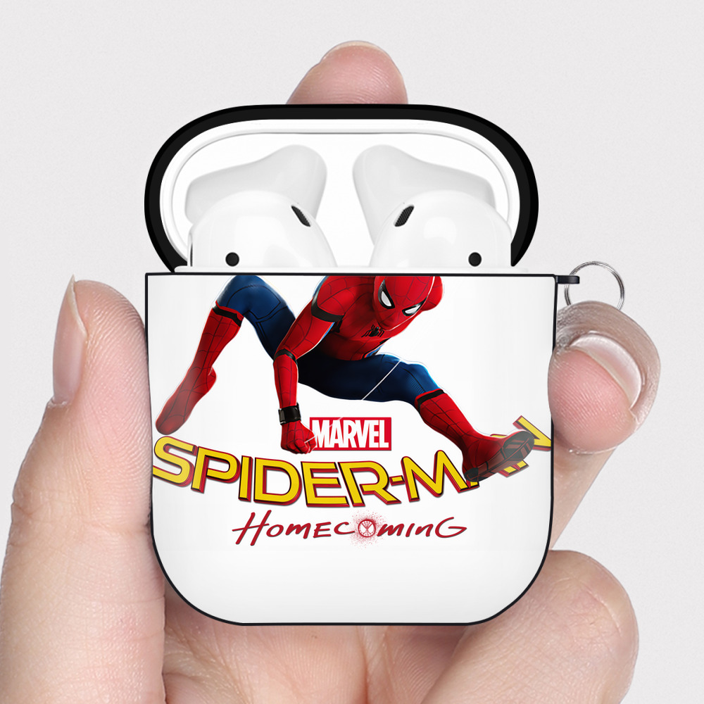（画像用） Spider Man スパイダーマン AirPods 第2世代保護ケース ハードシェル ブラック 耐衝撃・防指紋・カラビナ付き