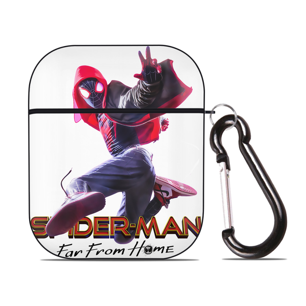 （画像用） Spider Man スパイダーマン AirPods 第2世代保護ケース ハードシェル ブラック 耐衝撃・防指紋・カラビナ付き