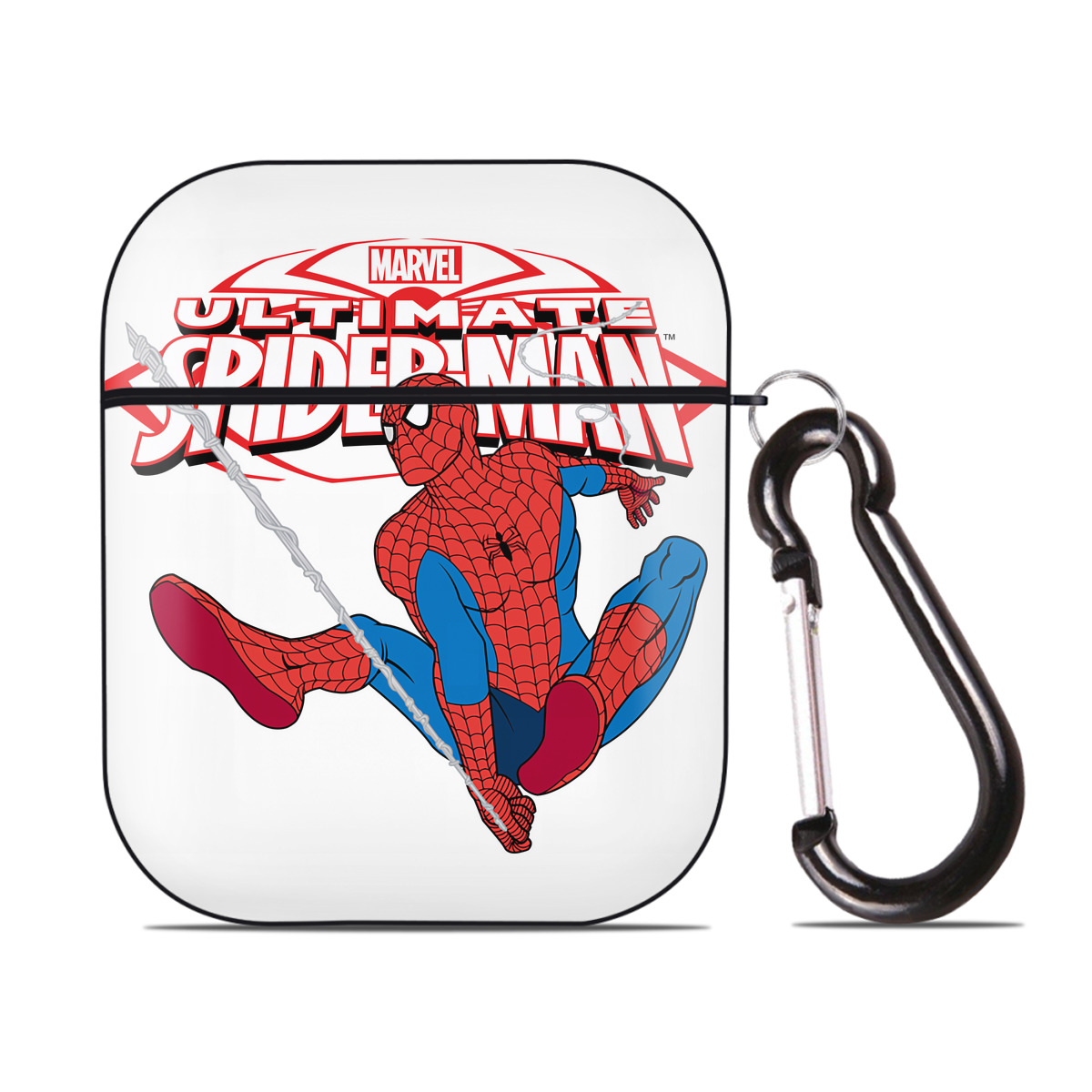 （画像用） Spider Man スパイダーマン AirPods 第2世代保護ケース ハードシェル ブラック 耐衝撃・防指紋・カラビナ付き