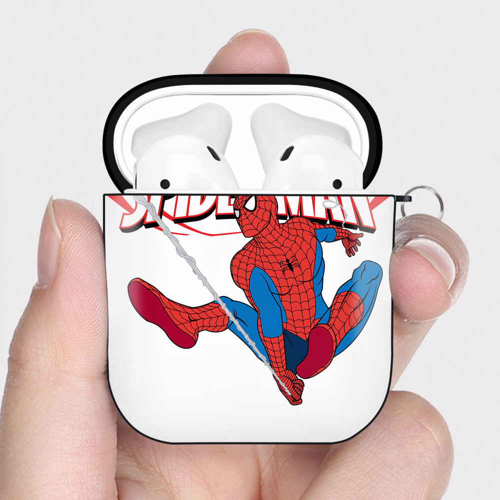 （画像用） Spider Man スパイダーマン AirPods 第2世代保護ケース ハードシェル ブラック 耐衝撃・防指紋・カラビナ付き