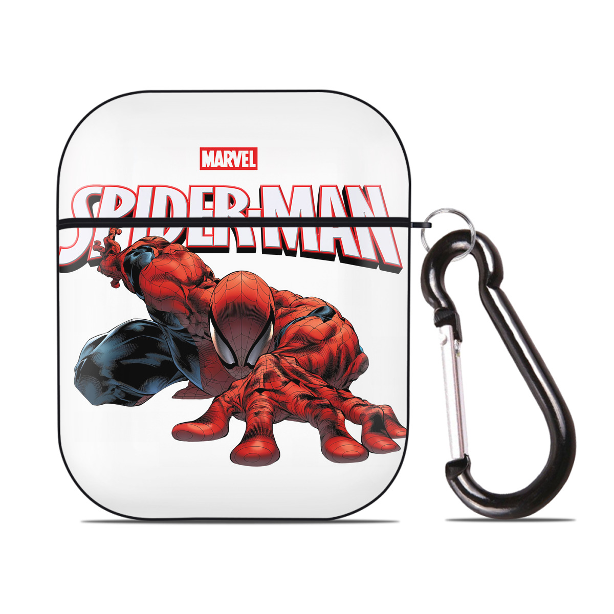 （画像用） Spider Man スパイダーマン AirPods 第2世代保護ケース ハードシェル ブラック 耐衝撃・防指紋・カラビナ付き