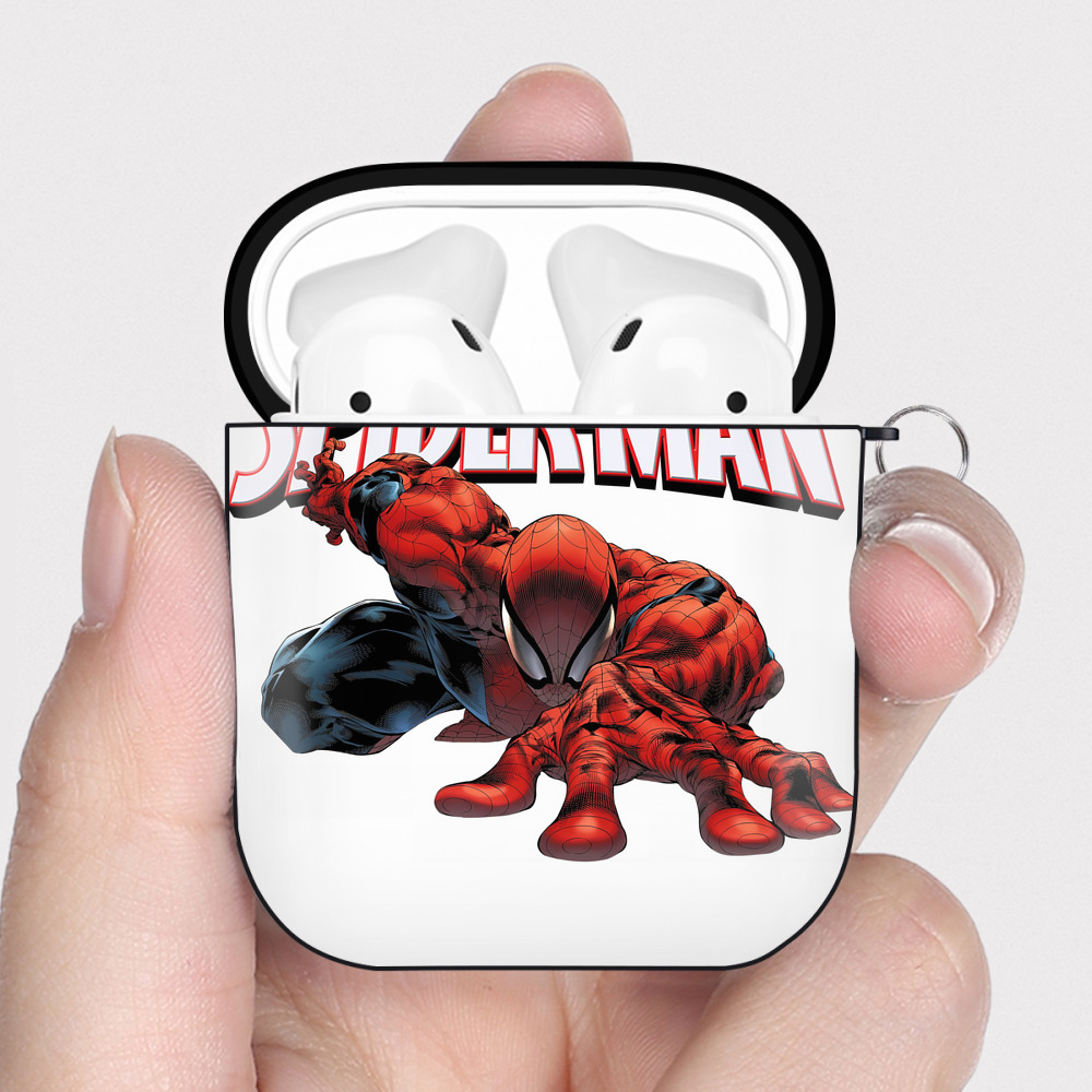 （画像用） Spider Man スパイダーマン AirPods 第2世代保護ケース ハードシェル ブラック 耐衝撃・防指紋・カラビナ付き