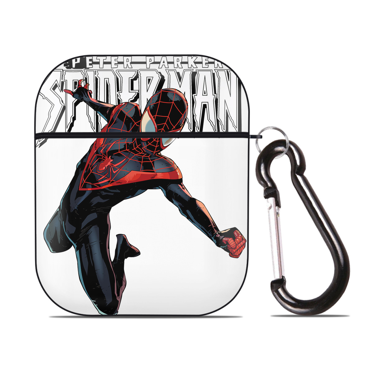 （画像用） Spider Man スパイダーマン AirPods 第2世代保護ケース ハードシェル ブラック 耐衝撃・防指紋・カラビナ付き
