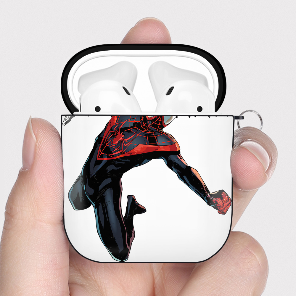 （画像用） Spider Man スパイダーマン AirPods 第2世代保護ケース ハードシェル ブラック 耐衝撃・防指紋・カラビナ付き
