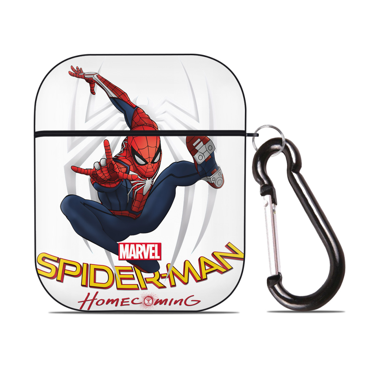 （画像用） Spider Man スパイダーマン AirPods 第2世代保護ケース ハードシェル ブラック 耐衝撃・防指紋・カラビナ付き