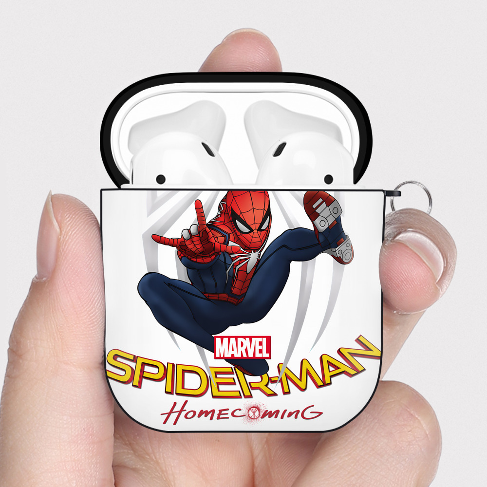 （画像用） Spider Man スパイダーマン AirPods 第2世代保護ケース ハードシェル ブラック 耐衝撃・防指紋・カラビナ付き