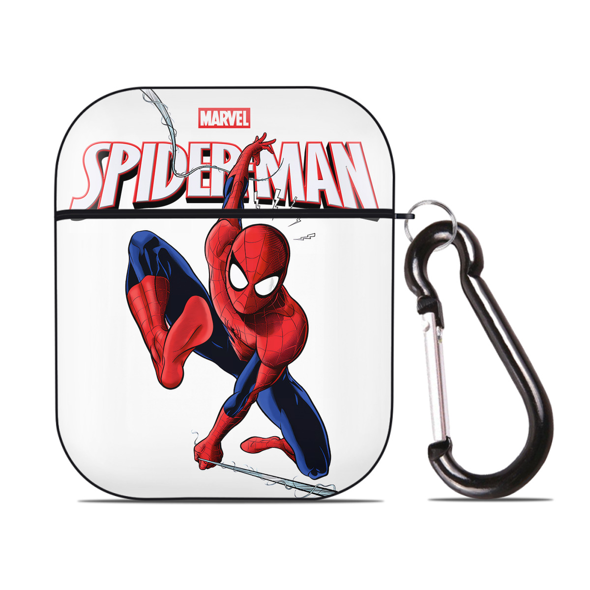 （画像用） Spider Man スパイダーマン AirPods 第2世代保護ケース ハードシェル ブラック 耐衝撃・防指紋・カラビナ付き