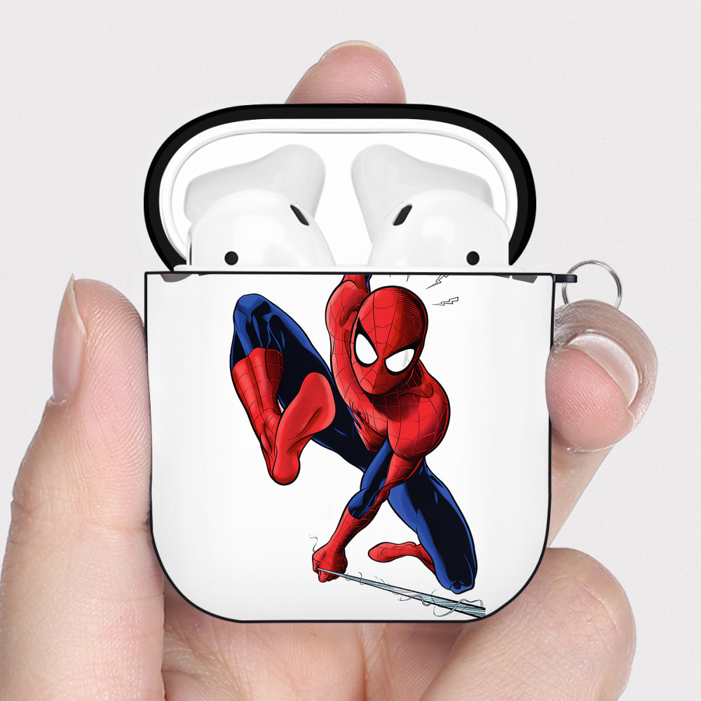 （画像用） Spider Man スパイダーマン AirPods 第2世代保護ケース ハードシェル ブラック 耐衝撃・防指紋・カラビナ付き
