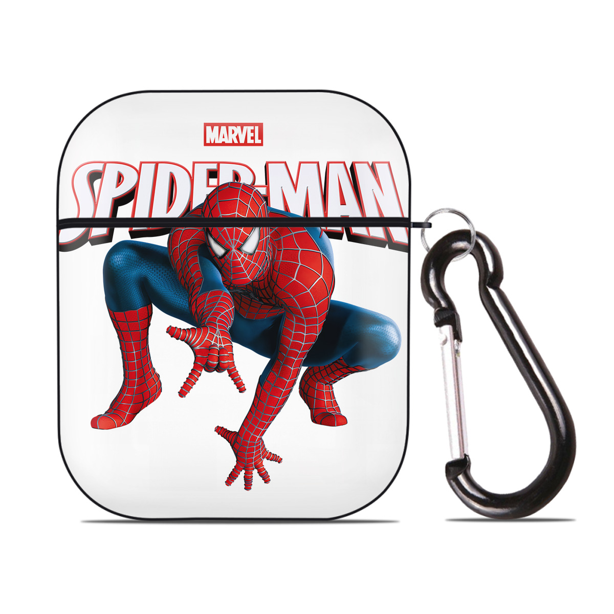 （画像用） Spider Man スパイダーマン AirPods 第2世代保護ケース ハードシェル ブラック 耐衝撃・防指紋・カラビナ付き