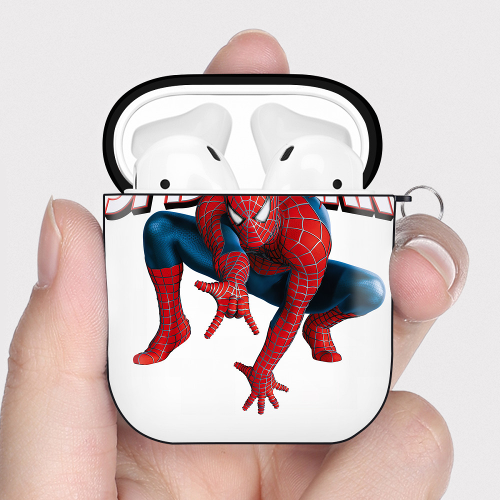 （画像用） Spider Man スパイダーマン AirPods 第2世代保護ケース ハードシェル ブラック 耐衝撃・防指紋・カラビナ付き