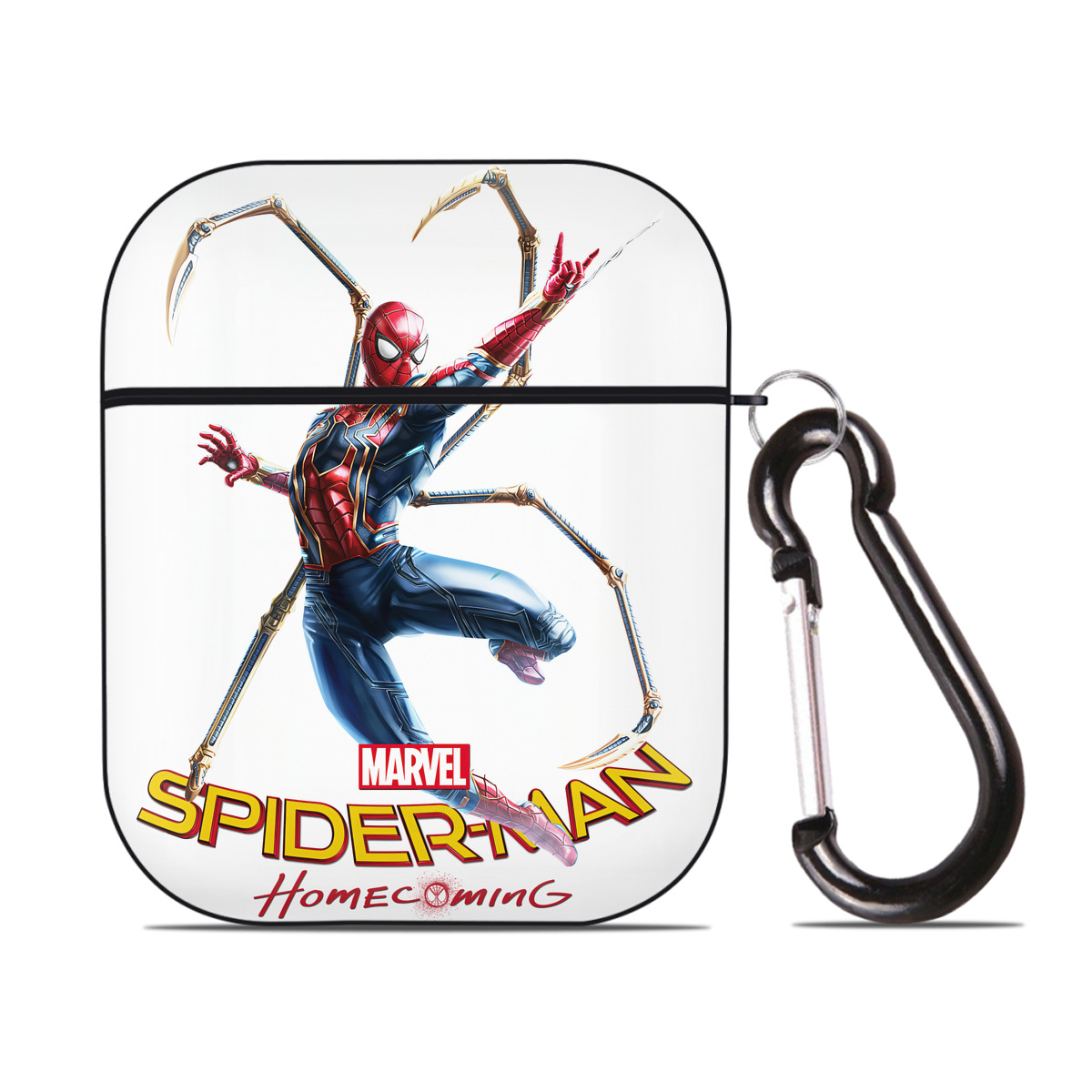 （画像用） Spider Man スパイダーマン AirPods 第2世代保護ケース ハードシェル ブラック 耐衝撃・防指紋・カラビナ付き