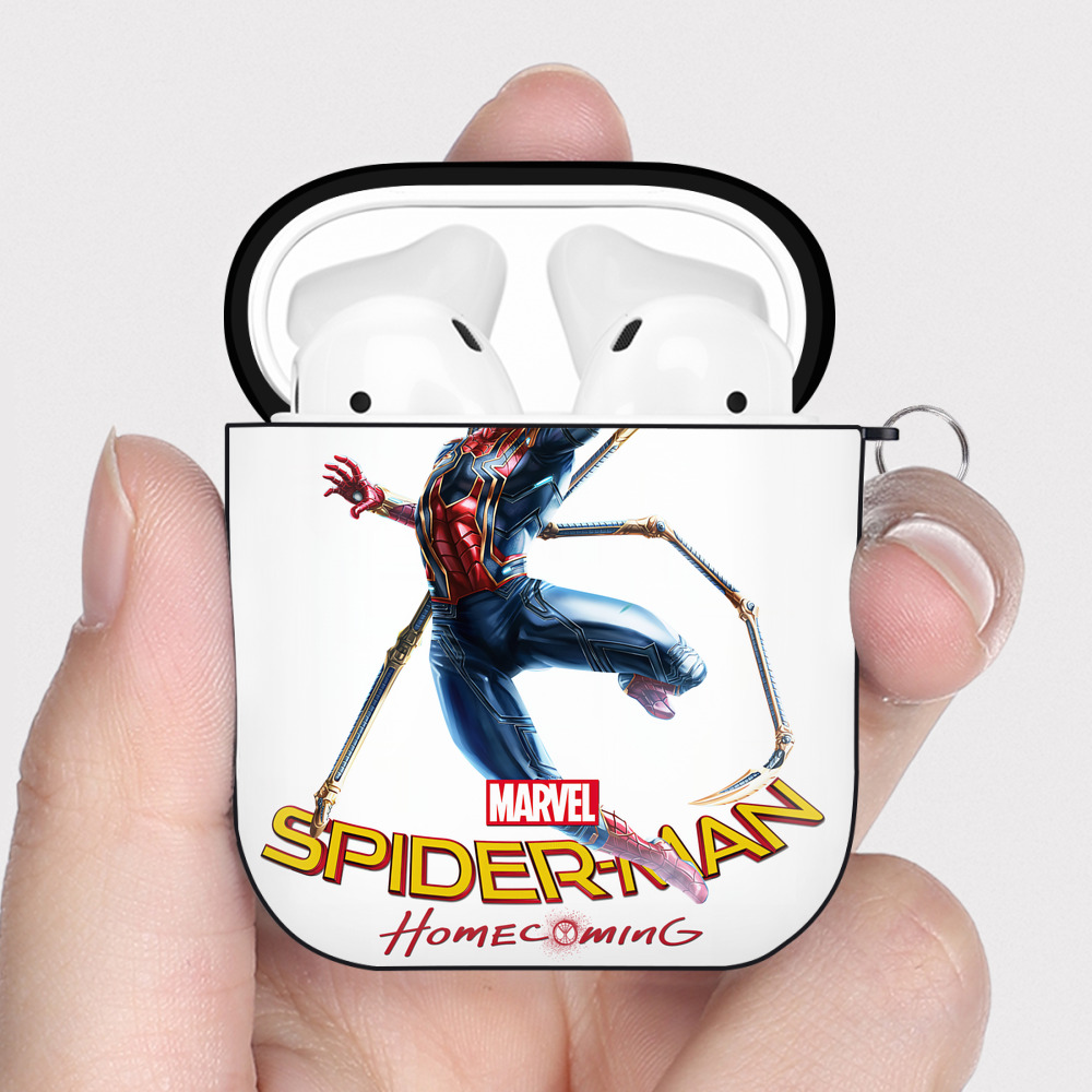 （画像用） Spider Man スパイダーマン AirPods 第2世代保護ケース ハードシェル ブラック 耐衝撃・防指紋・カラビナ付き